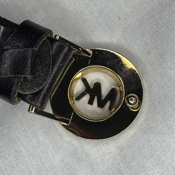 ? Michael Kors Black Leather Belt with Tortoise MK Logo Buckle ? Michael Kors Black Leather Belt with Tortoise MK Logo Buckle main image 3
